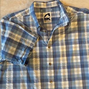 Mountain Khakis short sleeve button down shirt blue white gray XL plaid VTG